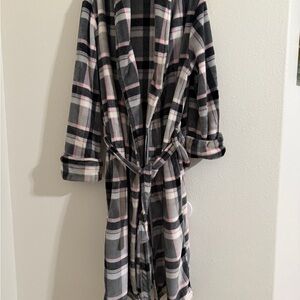 Plaid Fleece Robe with Belt
